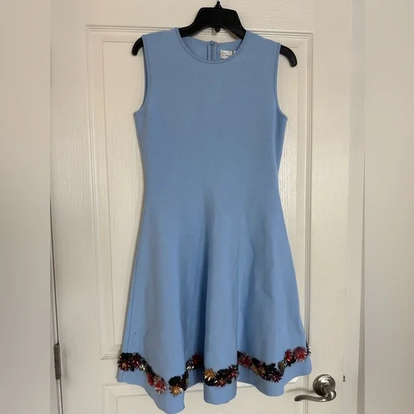 OSCAR DE LA RENTA Floral Crystal-Embroidered Fit-and-Flare Mini Dress Size M